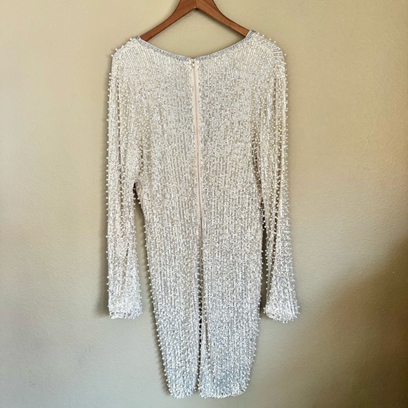 Fashion Nova For Tonight’s Special Pearl Beaded Mini Dress Silver Size 1X - Picture 7 of 7
